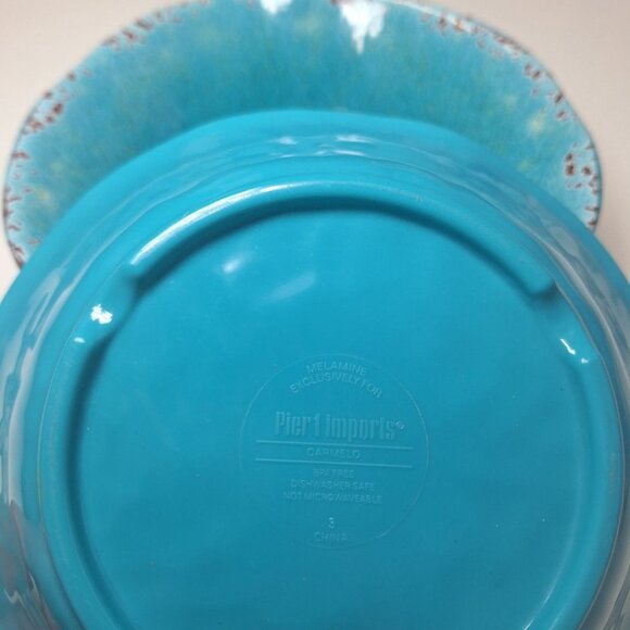 Pier 1 Imports Carmelo Melamine Cereal Bowls Teal Blue Crackle Rustic Aqua Set - Picture 4 of 6